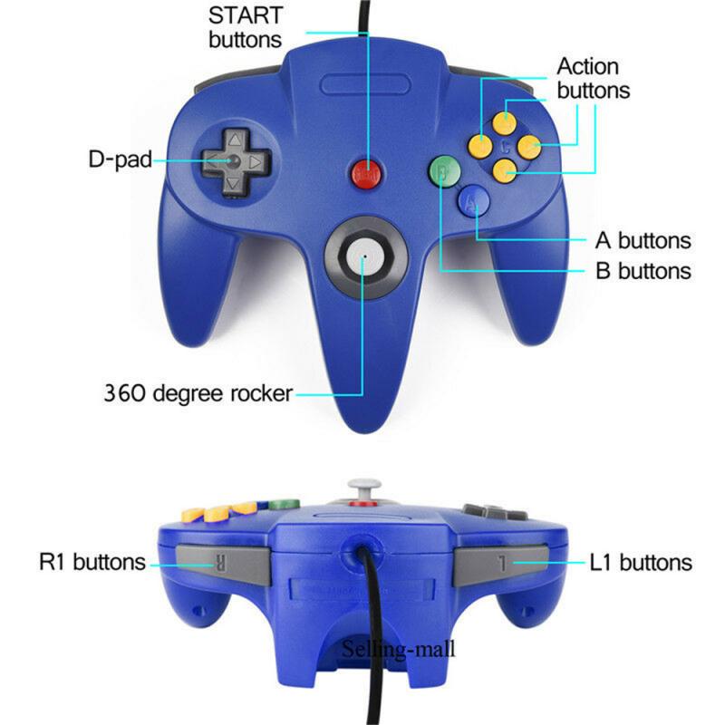 N64 Controller Joystick Gamepad Long Wired For Classic Nintendo-64 Console Games