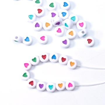 100pcs 7mm Hole 2mm Spaced Acrylic Round Beads Love Heart Shape Beads for Jewelry Making DIY Charms Handmade Bracelet Wholesale