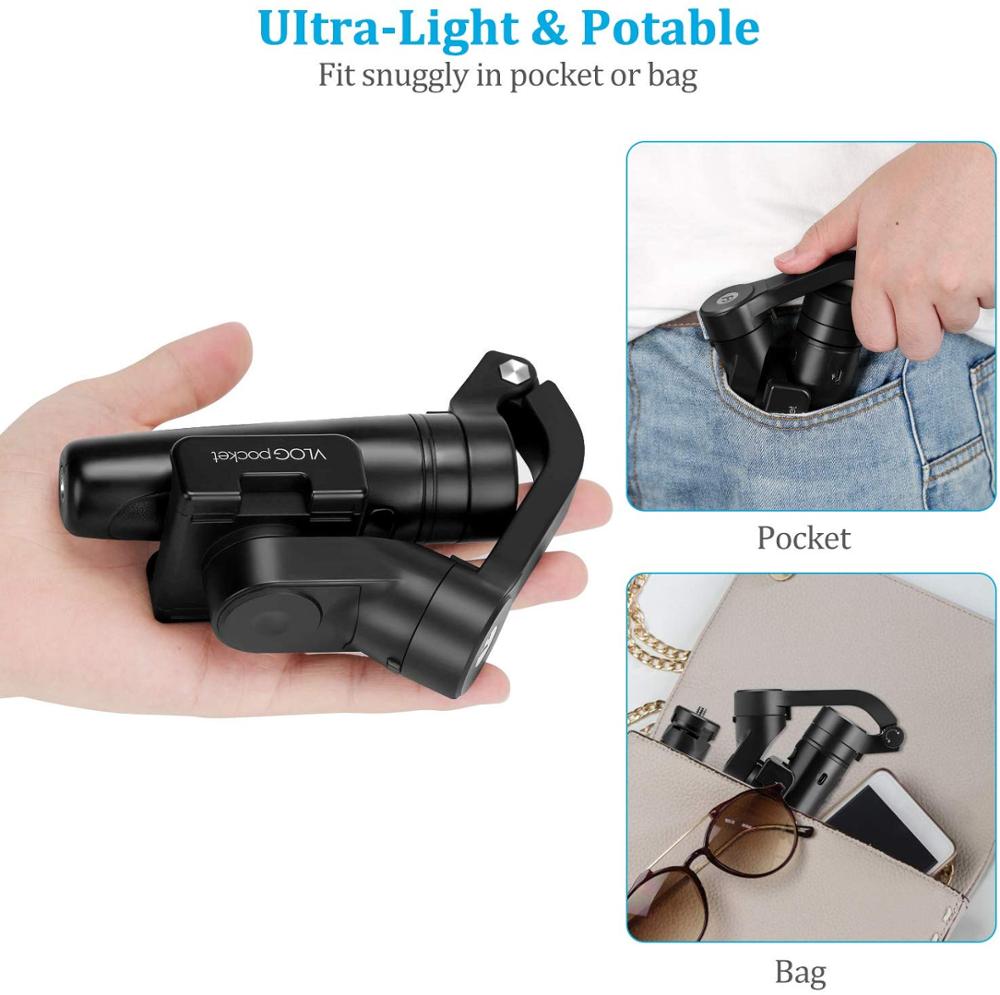 Used Feiyu VLOG Pocket 3-Axis Handheld Gimbal Stabilizer for iPhone/Huawei/Samsung/Xiaomi, Small&Light&Foldable