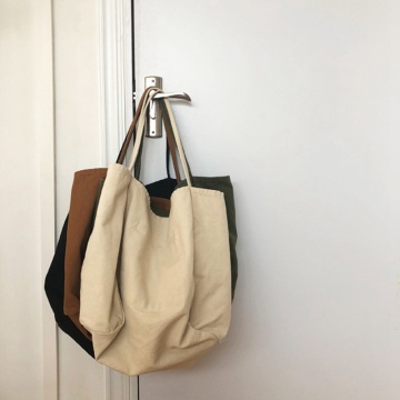 Large Capacity Shopping Totes Canvas Cotton Bag for Women Men Outdoor Reusable Casual Purse Handbags Simple Color Shoulder Bags