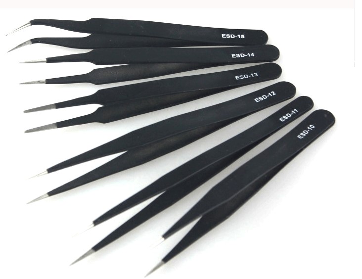 SZBFT 6Pcs/Set Stainless Steel Tweezers Anti-static Electronic Components Tweezers Corrosion Resistant Maintenance Repair Tools