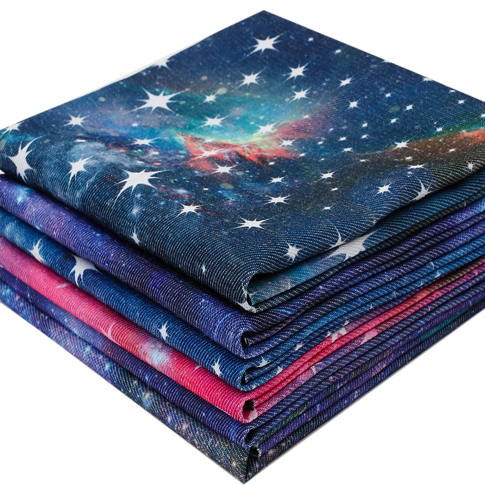 Denim Fabric Printed Cloth Sheets Starry Sky DIY Dress Crafts Supplies Handmade Bags Materials Home Textile Patchwork 40*50 1pc