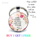 The Lord Is Near All Who Call Ont To Him Bible Verse Psalm Quote Key Chain Glass Jewelry Christian Pendant Keyring Keychain Gift