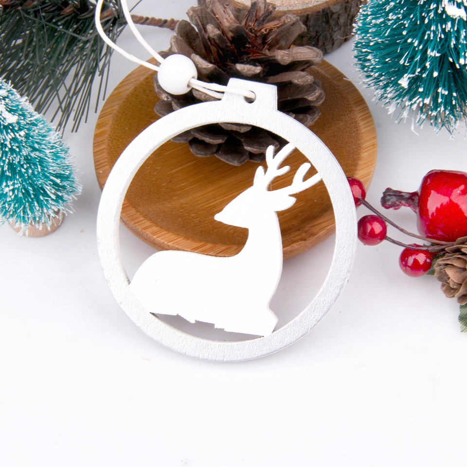 3PCS/lot Creative White Deer/Snowflake Wooden Pendants Christmas Tree Ornaments Decorations Xmas Wood Crafts Home Party Supplies