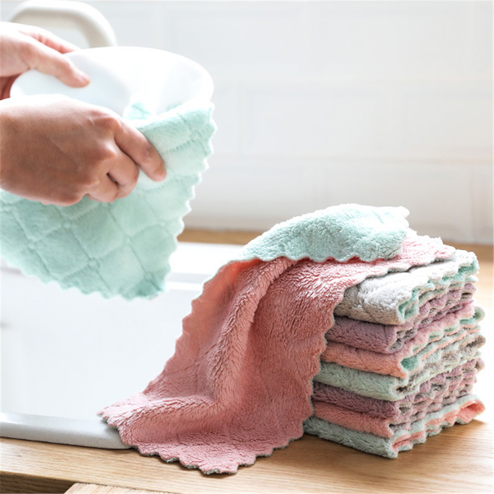 4 PCS Microfiber Kitchen Dish Cloth Double-layer Absorbent Wiping Towel Non-stick Oil Household Tableware Cleaning Kitchen Towel