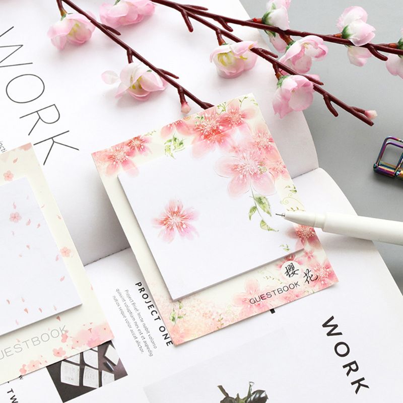 Fresh Cherry Sakura Natural Memo Pad Sticky Notes Shopping Check List School Supply Label