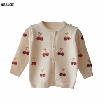 Milancel Cherry Knitted Baby Girls Sweaters Kids Spring Sweater Children Cardigan Girls Sequined Outerwear Clothes