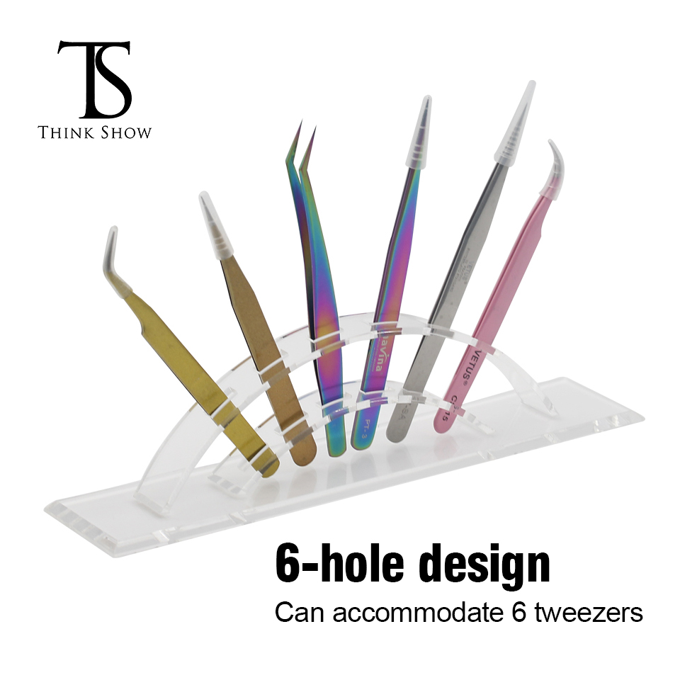 THINKSHOW 6 Holes Eyelashes Tweezers Storage Holder Convenient Tweezers Shelf Acrylic Arc Holder Stand Beauty Makeup Tools
