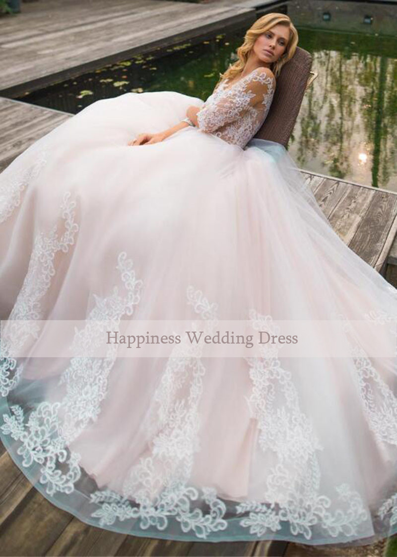 Gorgeous-Lace-Wedding-Dress-Vestidos-de-novia-2020-Pink-A-Line-Bridal-Dress-V-Neck-Sexy (2)