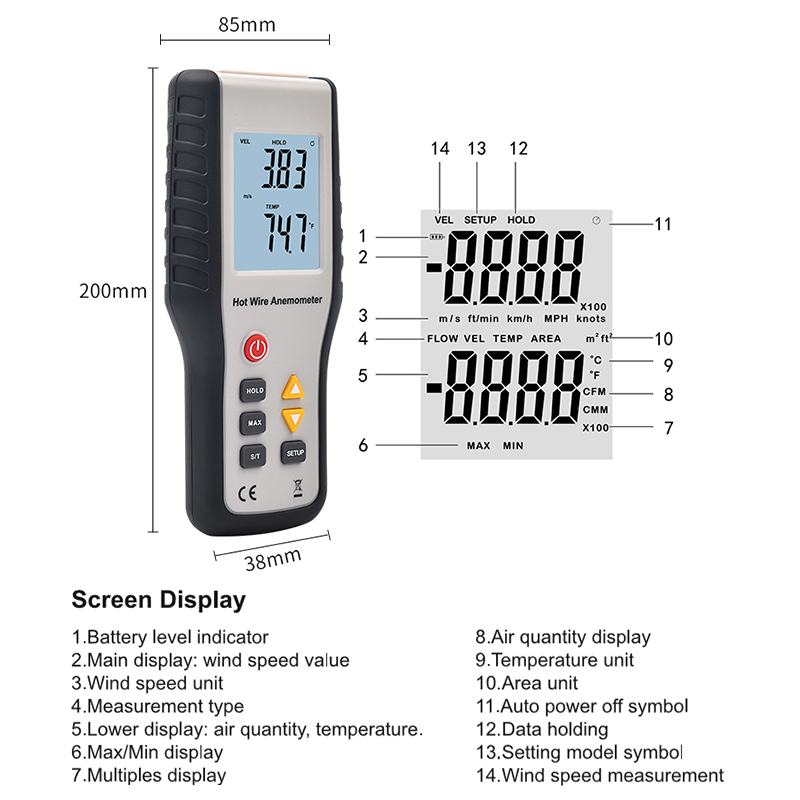 High Sensitivie Portable Wind Speed Meter HT-9829 Thermal Anemometer Anemometro Measuring Instrument Tacometro Tachometer