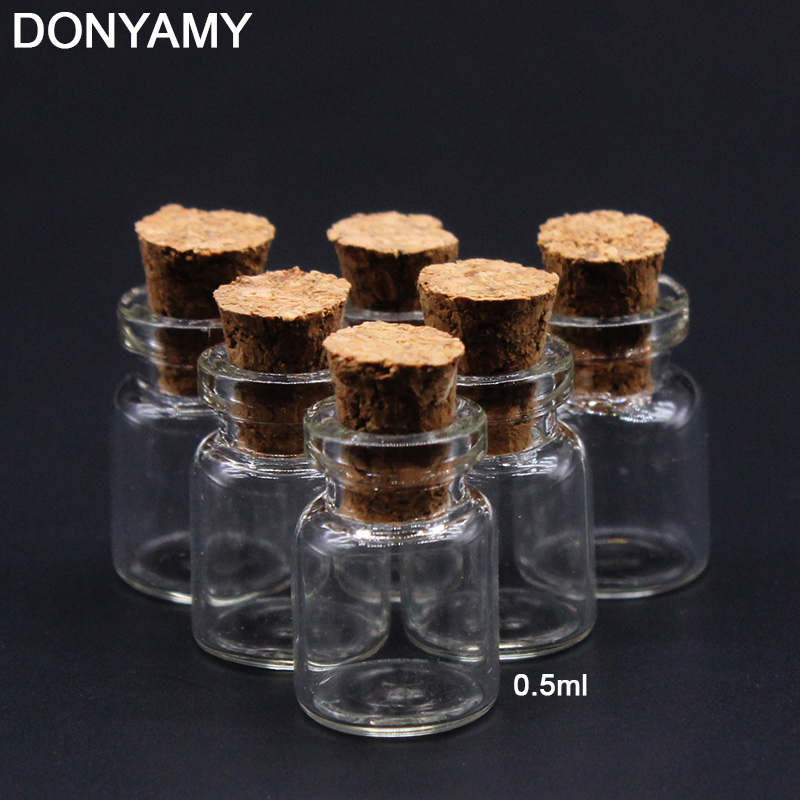 100 unis 0.5ml 11x18mm Hot Fashion Small Glass jars Cute Mini Wishing Cork Stopper Glass Bottles Vials Jars Containers Size Free