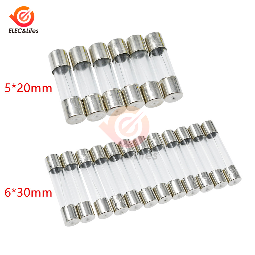 50Pcs 5x20mm 6x30mm Glass Tube Fuse Kit 250V 1A 2A 3A 4A 5A 7A 8A 10A AMP circuit fast blow fuses 5*20MM DIY Electronic set