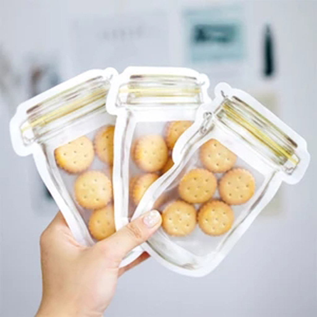 10 Mixed Mason Bottle Ziplock Bags Portable Sealed Transparent Food Storage Bags Hot Sale Reusable Freshness zero waste C0