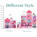 Princess Big Villa DIY Dollhouses Pink Castle Play Room With Figures Kit Assembled Doll House Toys for Girls Children Gifts