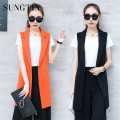Sungtin 2019 Spring Autumn Casual Long Blazer Vest Women Sleeveless Jacket Elegant Office Lady Waistcoat Suits Plus Size