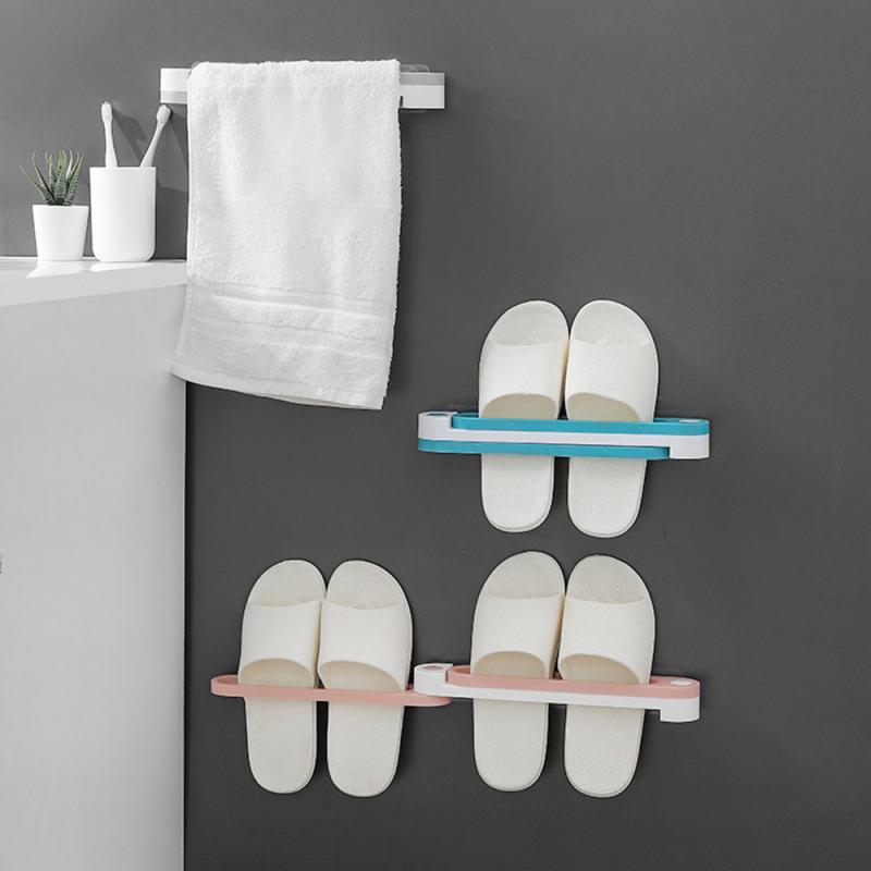 1PC Bathroom Slippers Rack Wall Mounted Shoe Storage Rack Folding Slippers Holder Shoes Hanger Self Adhesive Storage Towel Racks