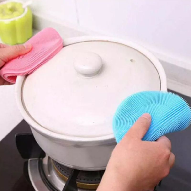 1PC Kitchen Cleaning Brush Silicone Dishwashing Brush Fruit Vegetable Cleaning Brushes Pot Pan Sponge Scouring Pads