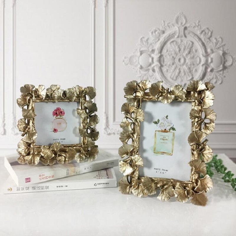 European Vintage Golden Silver Ginkgo Leaf Photo Frame Resin Frame Creative Wedding Couple Picture Frame Home Decoration