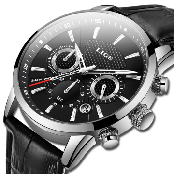 2020 New Mens Watches LIGE Top Brand Luxury Leather Casual Quartz Watch Men Sport Waterproof Clock Black Watch Relogio Masculino