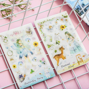 6 Sheets /Pack Butterfly Fairy Pastoral Elves Adhensive Stickers Notebook Album DIY Decoration Stickers Stick Label