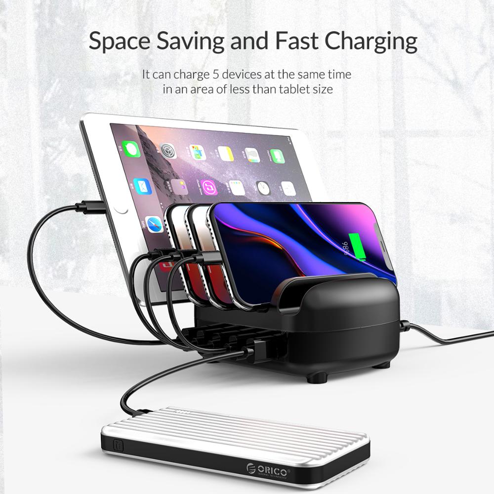 ORICO USB Charger Station Dock with Holder 40W 5V2.4A*5 USB Charging Free USB Cable for iphone ipad PC Kindle Tablet