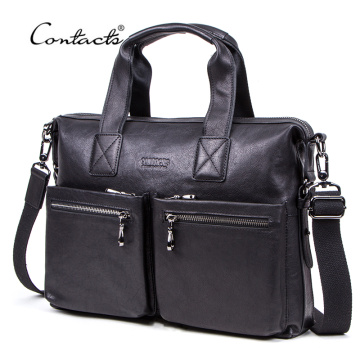 CONTACT'S NEW Casual Men's Bag Vegetable Tanned Cow Leather Briefcase Man Laptop Bags Brand Design Business Shoulder Bag for Men