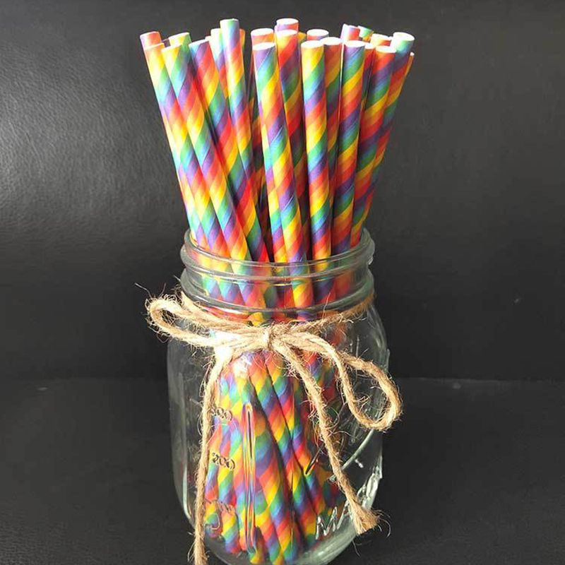 Protection Paper 150pcs Biodegradable Stripe Rainbow Environmental Paper Straws Straws For Party Birthday Wedding Supplies