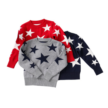 Free Shipping Child Sweater Five-pointed Star Baby Boys Sweater Pullover Autumn Winter Children's Clothing Casual Cotton Unisex