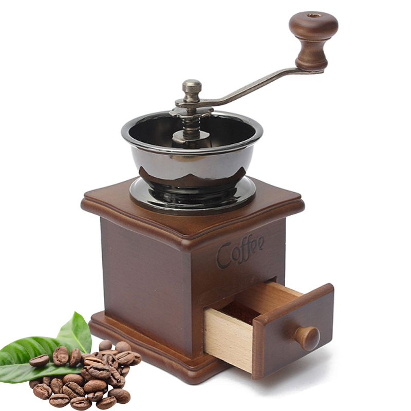 Manual Coffee Grinder Classical Wooden Coffee Grinder Stainless Steel Retro Coffee Spice Mini Burr Grinder