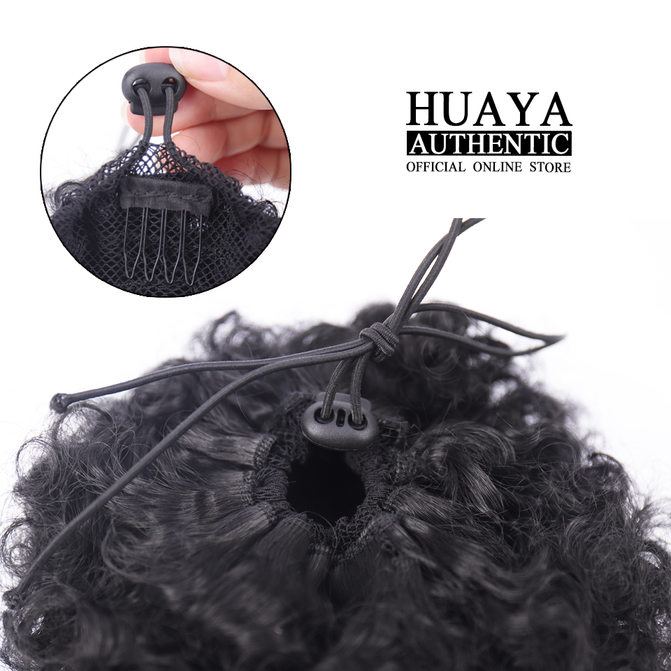 HUAYA Afro kinky Cruly Hair Bun Chignon Soft Fried Head Elastic Hair Synthetic Puff Drawstring Bun Accessories for Black Woman