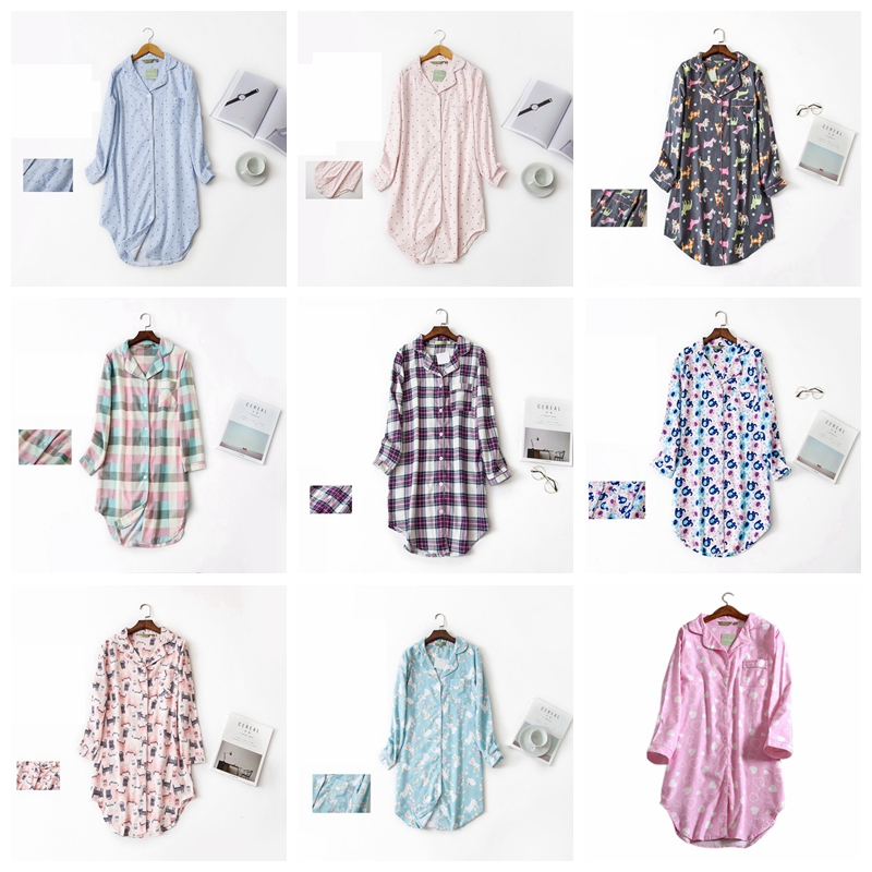 Spring Casual Nights Women's Cotton Long Sleeve Nightgown Oversize Sleep Shirt 100% cotton Sleepwear for Women pj nightdress