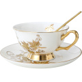 European Ceramic Tea Cup Set Gold Rim Royal Luxury White Coffee Cup Saucer Set Vintage Wedding Xicara Kitchen Supplies EB50BD