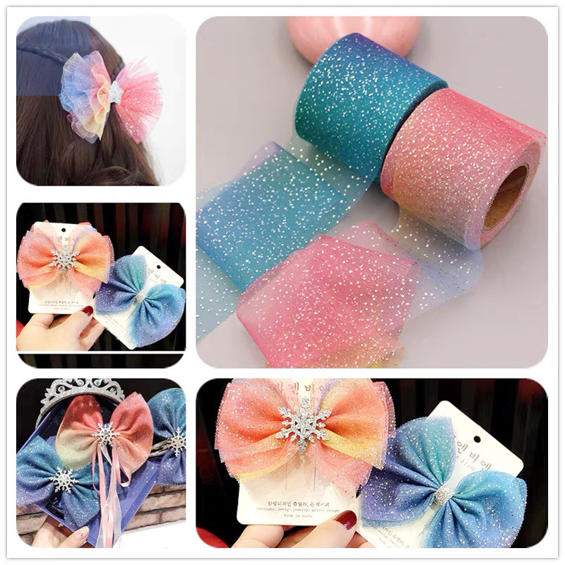 5yards 60mm/80mm Colorful Gradient Organza Stain Ribbon for DIY Crafts Wedding Party Decoration Cake Gift Bow Packaging Ribbon