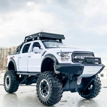 Hot scale 1:32 BIG wheels diecast car Ford Raptor F150 Pickup truck metal model with light sound pull back Off-road vehicle toy