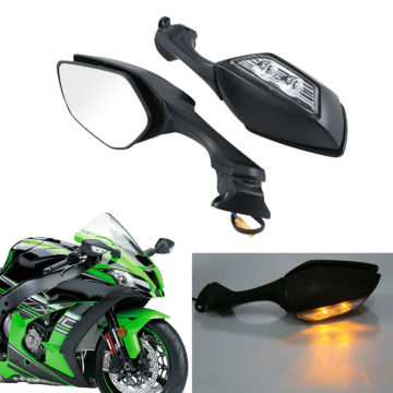 Motorcycle Motorbike ABS Rear View Mirrors LED Turn Signal For Kawasaki Ninja ZX10R ZX-10R 2016-2020