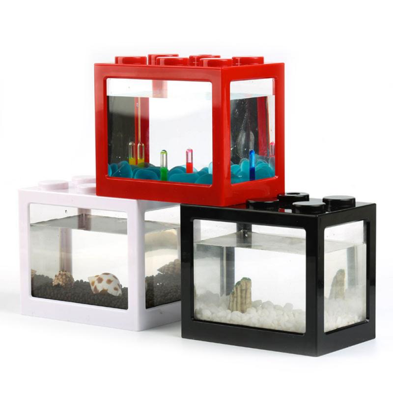 Mini Transparent Aquarium Light Lamp Fish Tank Home Office Tea Table Decoration Small Building Block Fish Tank