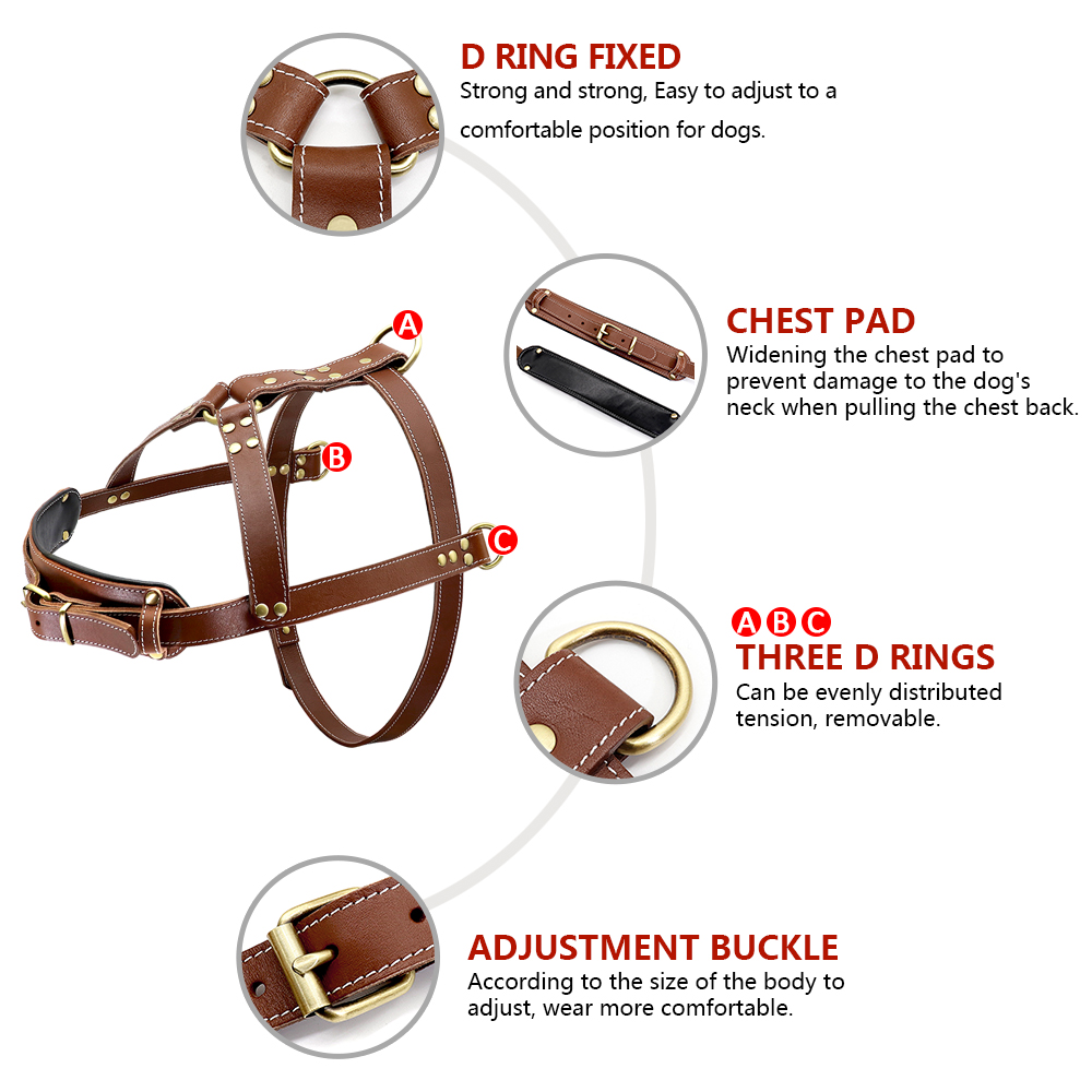 Real Dog Leather Harness Pet Training Products Strong Pulling Harness Vest For Large Dogs German Shepherd K9 Dog Agility Product