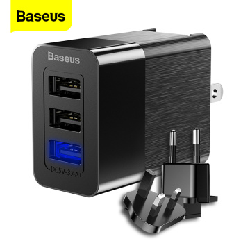 Baseus 3 Port USB Charger 2.4A Fast Charge Travel Wall Charger Adapter 3 in 1 EU US UK Mobile Phone Charger For iPhone X Xiaomi