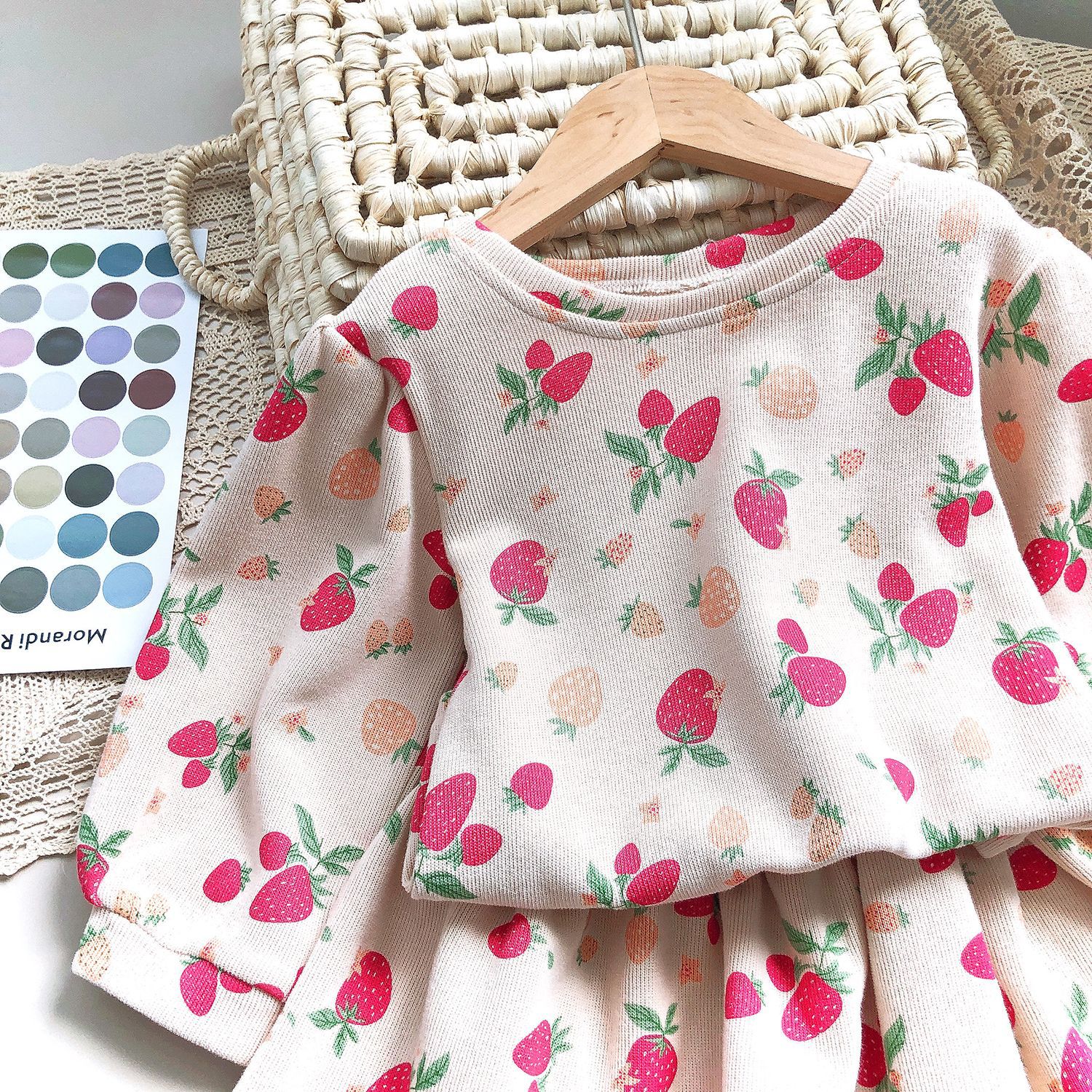 Baby Girls Winter Clothes Autumn Cute Strawberry Sweater Set Girls Sweater T-shirt With Skirt Two-piece Children's Clothing Suit