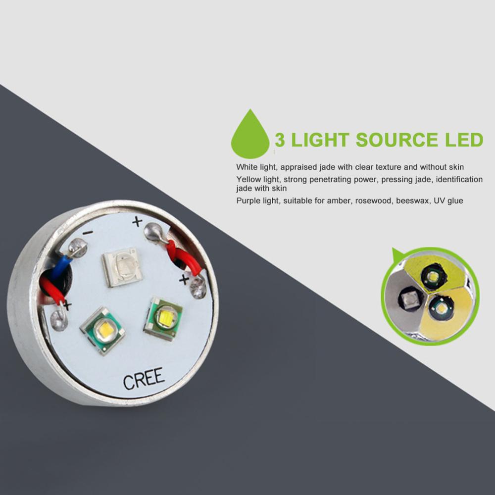 Ultraviolet 350 lm UV White Yellow 3 LEDs Light Source Flashlight lamp for Jade Jewelry Identification