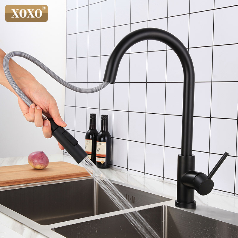 XOXO Touch Kitchen faucet Pull Out Cold and Hot mixer tap Black Gold water Single Holder faucet kitchen sink faucet 1348-1