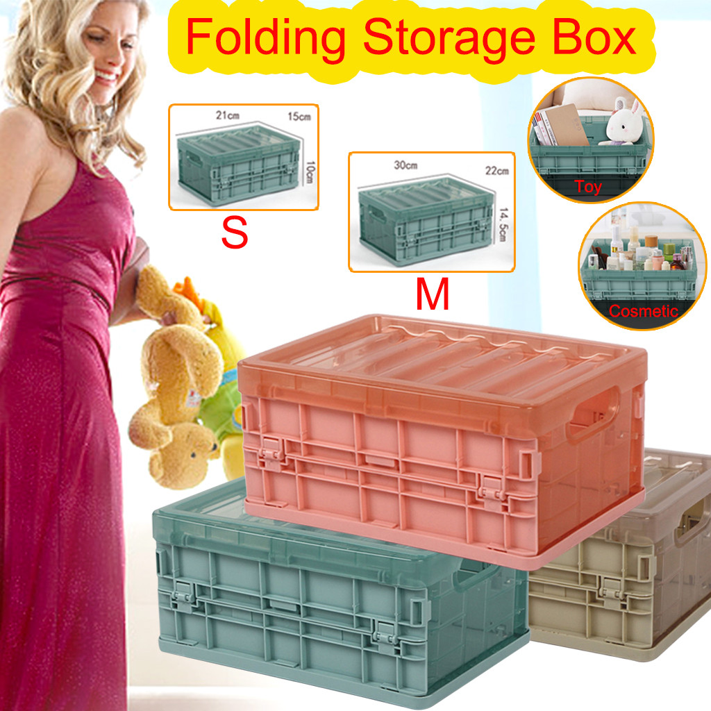 Plastic Folding Storage Container Basket Crate Box Stack Foldable Organizer Box Home Office Stationary Storage Container Box