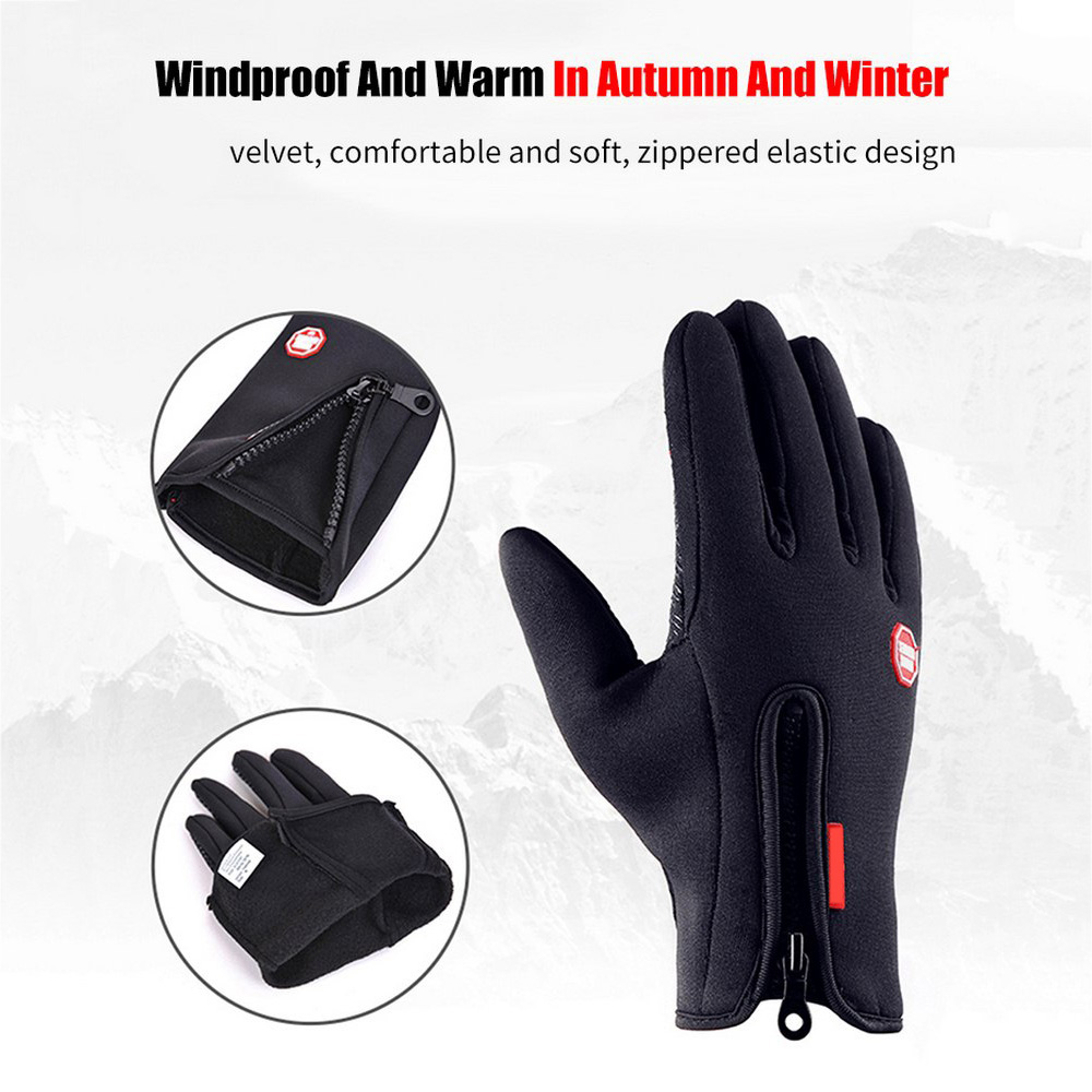 Touchscreen Wind Protection Gloves Outdoor Sports Gloves Warm Hiking Gloves Zip-up Ski Gloves Winter Waterproof Gloves