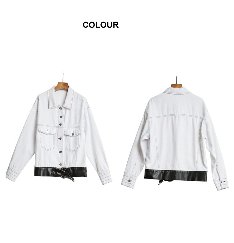 Pu Patchwork Denim Jacket For Ladies