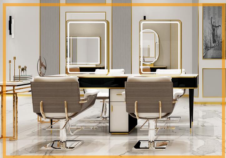 Barber shop mirror table hairdressing mirror hair salon special hair cutting mirror with lamp marble mirror table