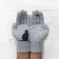 Ladies Woolen Gloves Autumn Winter Outdoor Warm thick Cat Printing cute Knit Thicken Mittens Full Finger Cycling Gloves #40