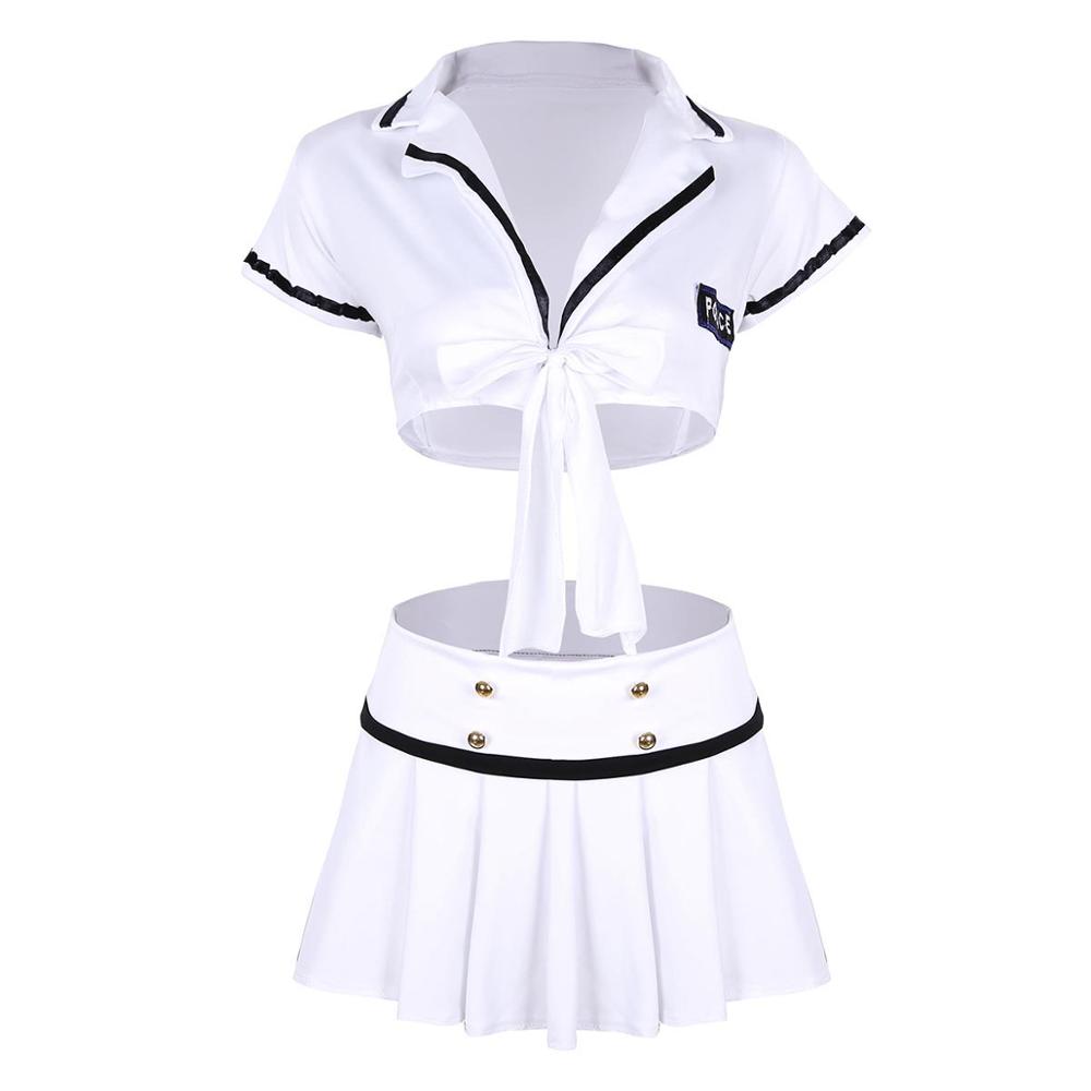 Women's Cheerleading Uniform Lingerie Suit Officer Policewoman Cosplay Cheerleader Costumes Crop Top with Pleated Mini Skirt Set