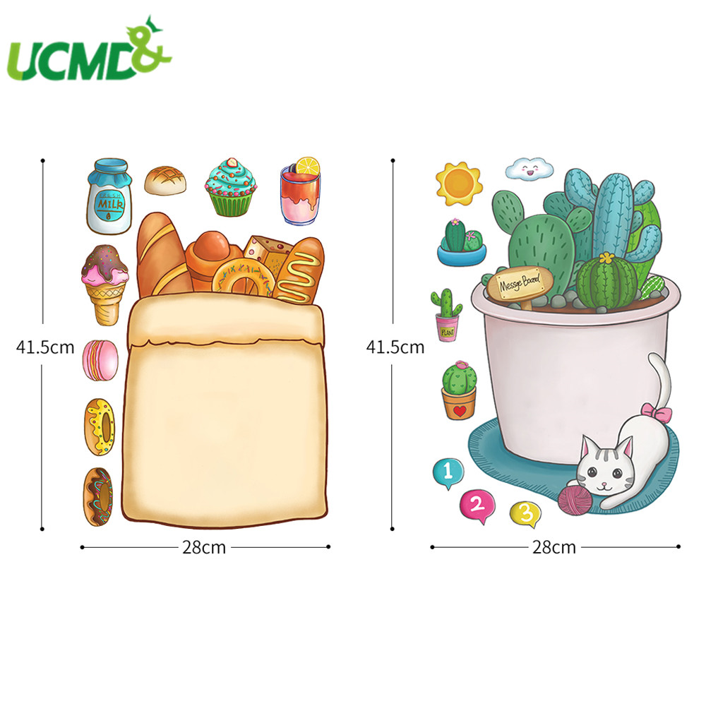 Magnetic Whiteboard Fridge Sticker Erasable Cactus Bread Writing Painting Message Board Memo Plan List Office Room Decor For kid