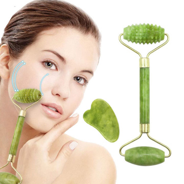 Jade Roller & Gua Sha Board Jade Stone Set Scraping Massage Tools for Facial Skin Care Anti-aging Face Eye Neck Beauty Roller