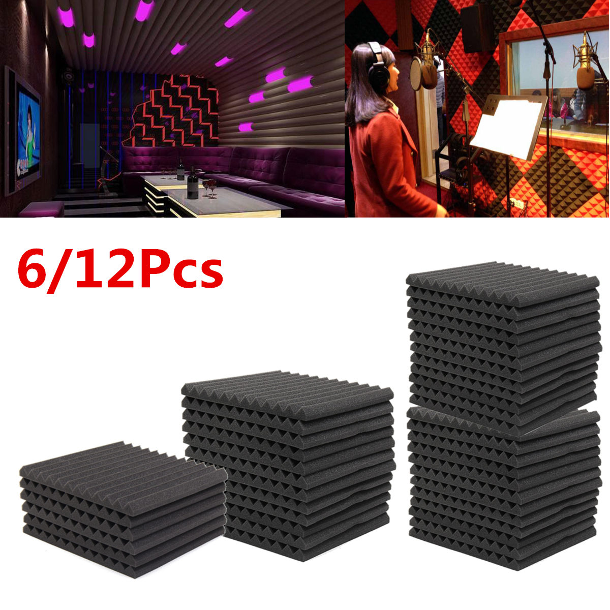 6Pcs/12Pcs Soundproofing Foam Acoustic Foam Sound Treatment Studio Room Absorption Wedge Tiles Polyurethane foam 300*300*25mm